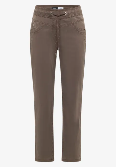 Broek met gewassen look coffee taupe