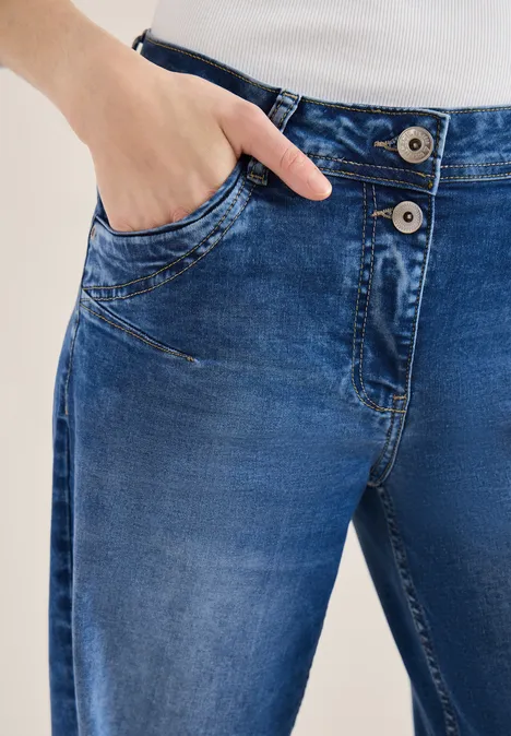 Jeans met zoomdetail mid blue used wash