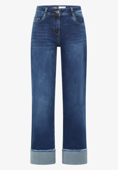 Wide Leg Washed-Look Jeans mid blue used wash