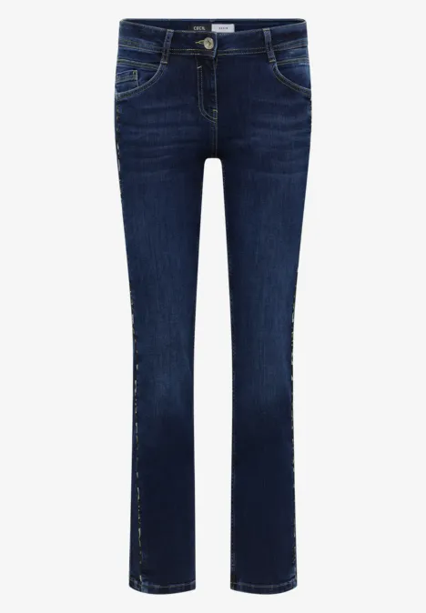 Jeans mit Gallonstreifen Dark blue wash