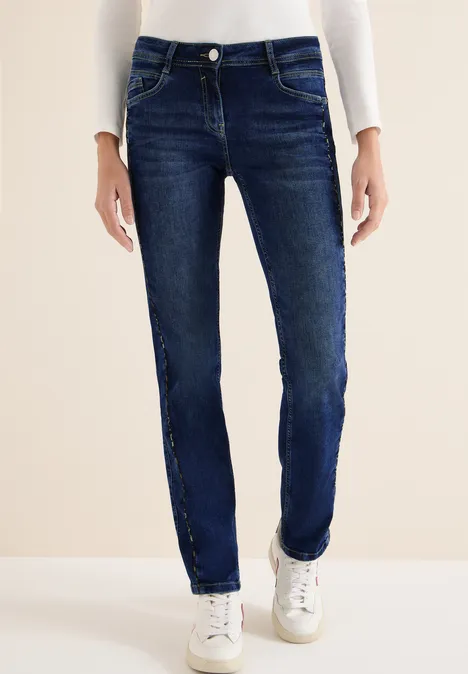 Jeans mit Gallonstreifen Dark blue wash