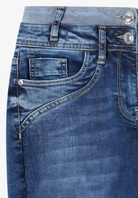 Jeans mit doppeltem Bund mid blue wash