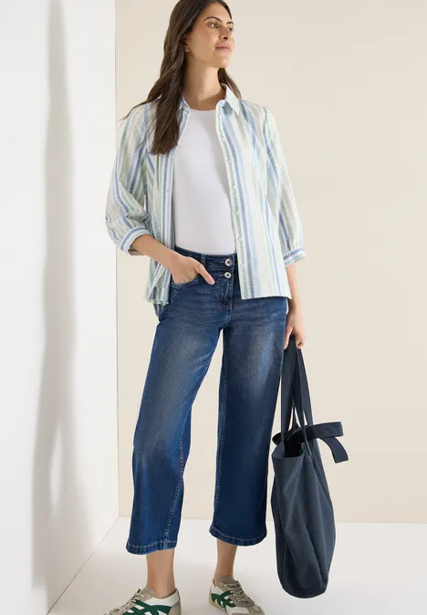 Jeansy z szeroką nogawką High Waist o luźnym kroju Loose Fit mid blue used wash