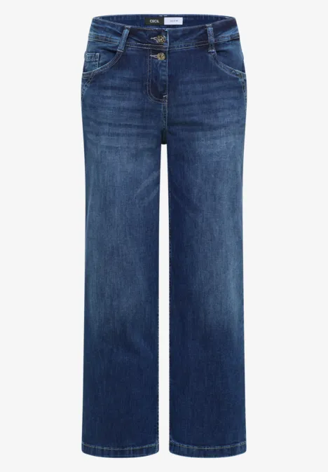 High Waist Wide Legs jeans in Loose Fit mid blue used wash