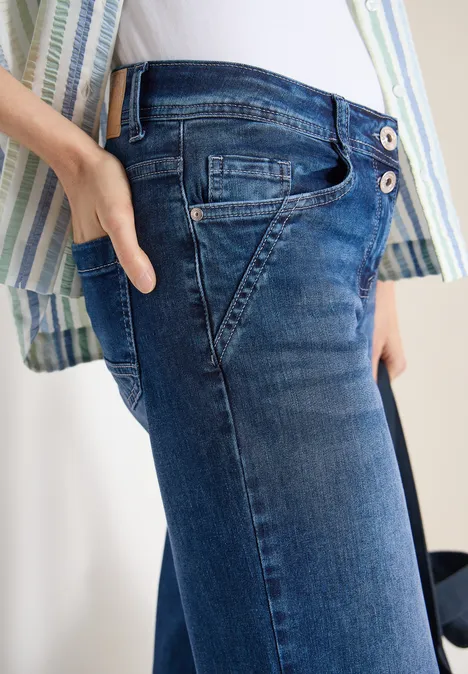 Jeansy z szeroką nogawką High Waist o luźnym kroju Loose Fit mid blue used wash