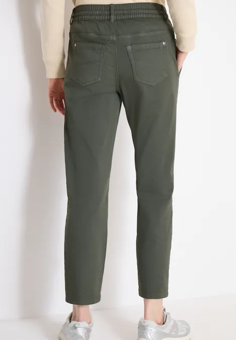 Mid Waist Slim Leg Pantalon Loose Fit sea weed khaki