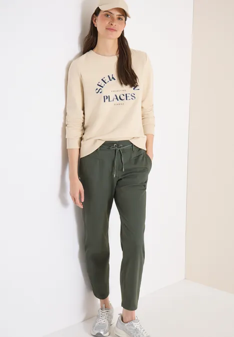 Mid Waist Slim Leg Pantalon Loose Fit sea weed khaki