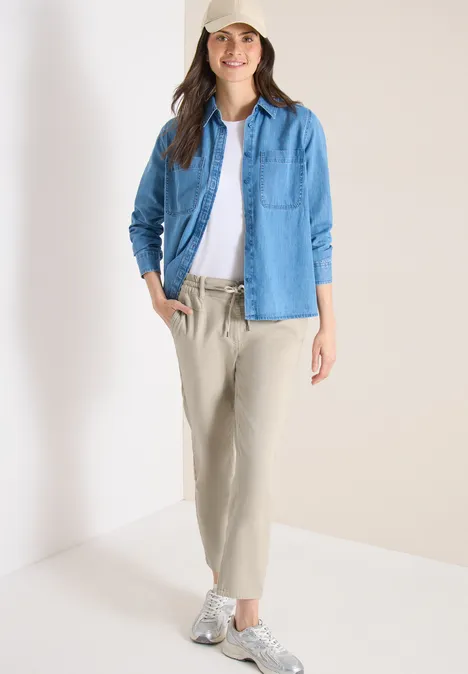 Mid Waist Slim Leg Pantalon Loose Fit grain beige