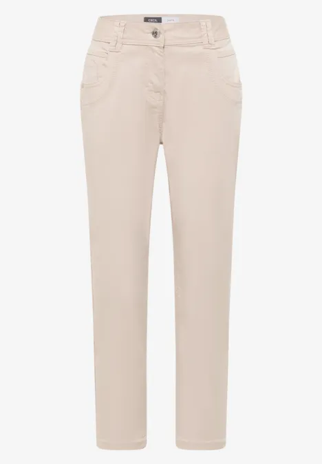 Pantalon Mid Waist Slim Leg en Casual Fit grain beige