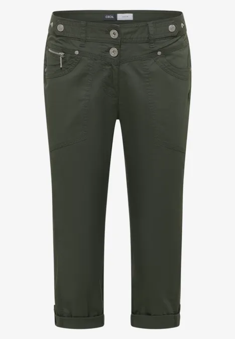 Mid Waist Slim Leg Hose mit Turn-Up clear khaki