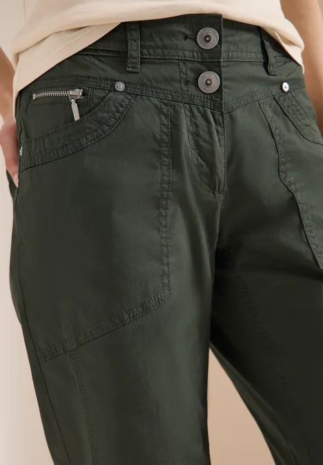 Mid Waist Slim Leg Hose mit Turn-Up clear khaki