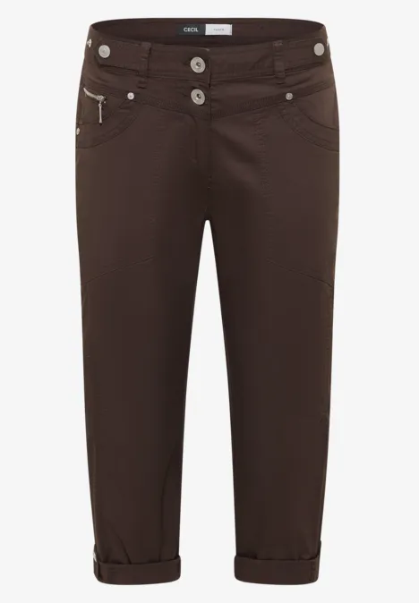 Mid Waist Slim Legs broek met omslag brown cacao