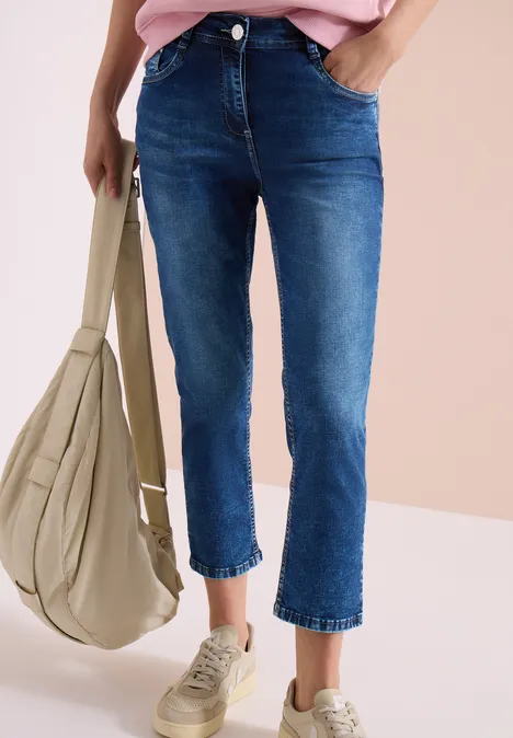 3/4 Slim Leg Jeans im Slim Fit mid blue used wash