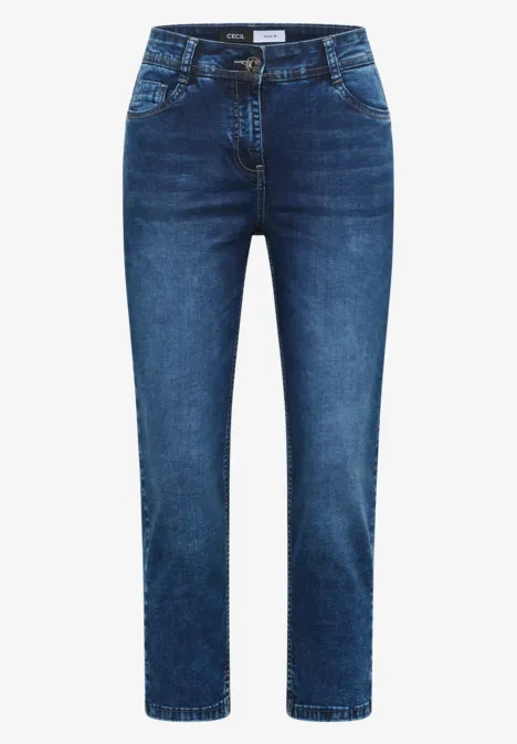 3/4 Slim Leg Jeans im Slim Fit mid blue used wash