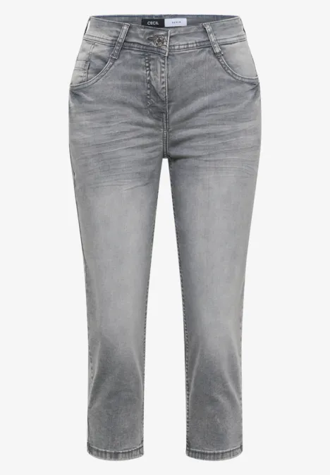 3/4 Slim Leg Jeans im Casual Fit mid grey used wash Grau gewaschene, gerade geschnittene 7/8-Damenjeans mit mittlerer Taille und Taschen.