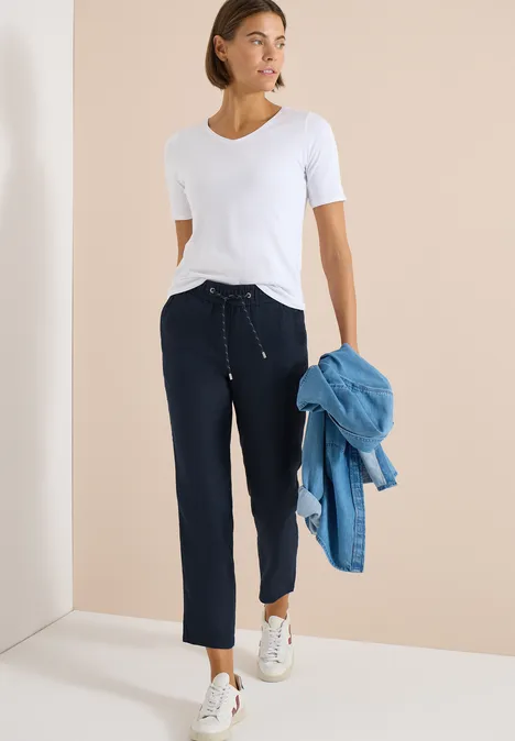 Slim Leg pantalon causal fit en lin universal blue Slim Leg pantalon causal fit en lin universal blue