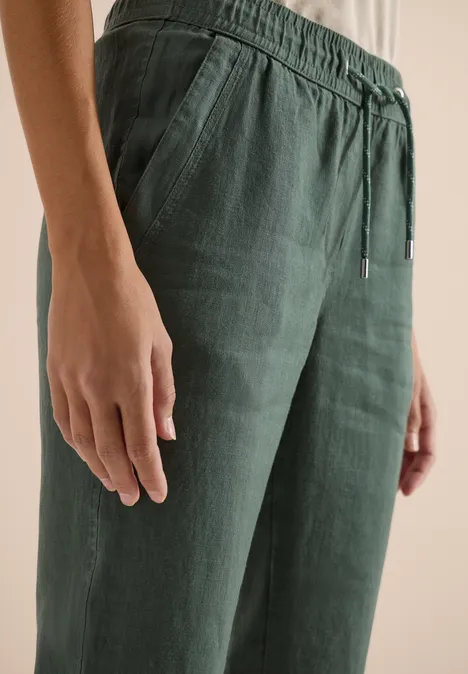 Slim Legs broek in causale pasvorm van linnen just khaki Slim Legs broek in causale pasvorm van linnen just khaki