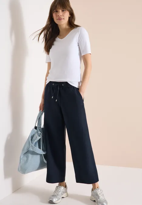 Wide Leg Hose im Loose Fit aus Leinenmix universal blue