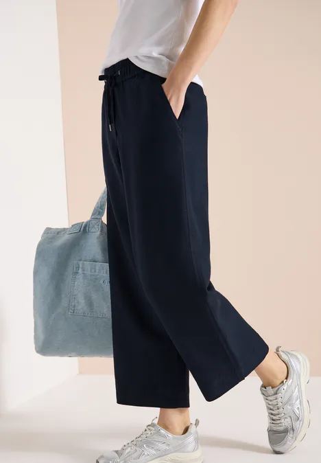 Wide Leg Hose im Loose Fit aus Leinenmix universal blue