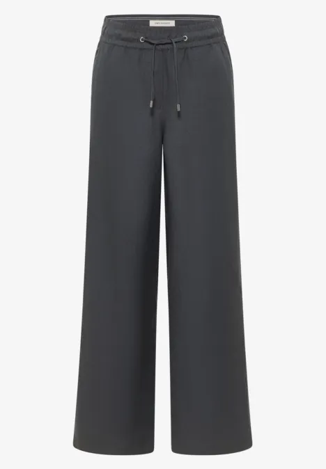 Schwarze Damenhose mit weitem Bein und Tunnelzug am Bund