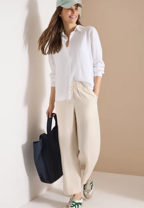 Wide Leg Hose im Loose Fit aus Leinenmix macadamia beige