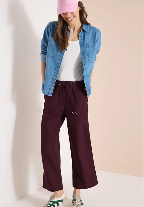 Wide Leg Hose im Loose Fit aus Leinenmix rich burgundy