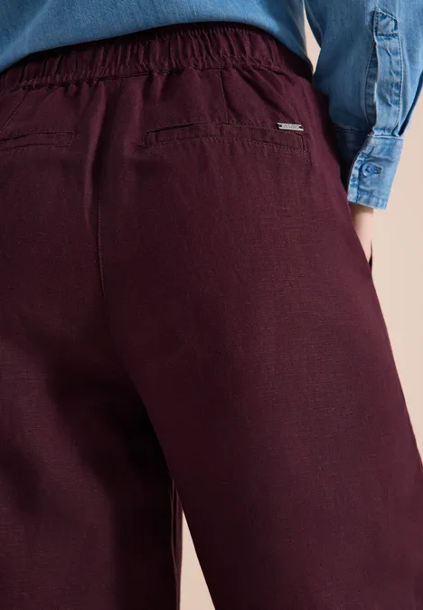 Wide Leg Hose im Loose Fit aus Leinenmix rich burgundy