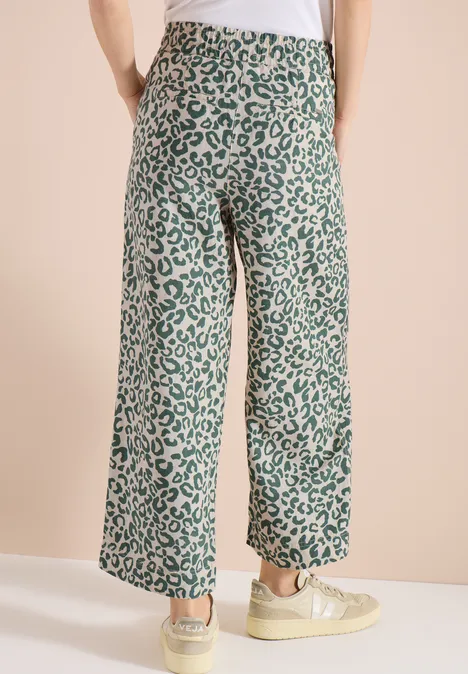 Wide Leg Hose aus Leinenmix im Leoprint macadamia beige