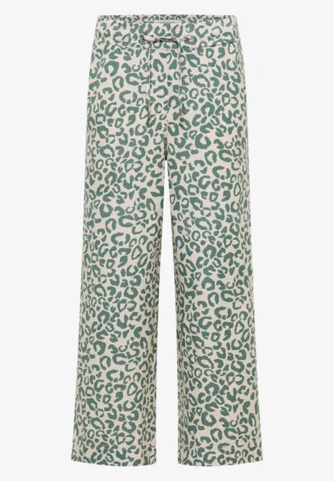 Wide Leg Hose aus Leinenmix im Leoprint macadamia beige