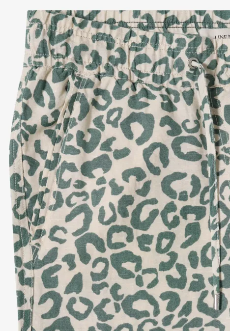 Wide Leg Hose aus Leinenmix im Leoprint macadamia beige