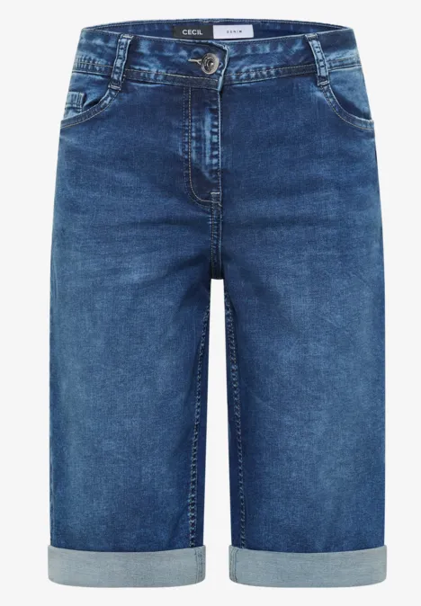 High Waist denim shorts in een Loose Fit mid blue used wash