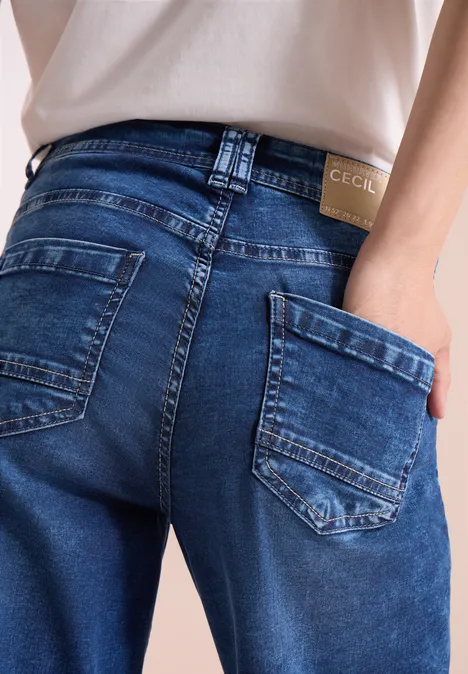 High Waist denim shorts in een Loose Fit mid blue used wash