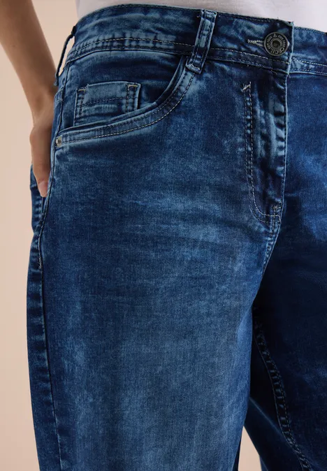 High Waist Wide Leg Jeans im Loose Fit mid blue used wash