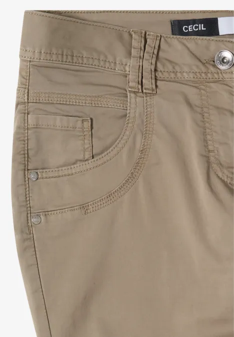 Lichtbeige katoenen broek met voorzak, muntzak en zichtbare stiksels