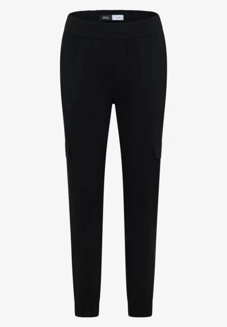 Mid Waist Slim Leg Hose im Cargo-Look Black