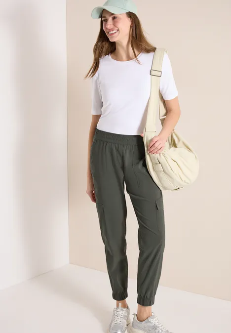 Pantalon Mid Waist Slim Leg au look cargo clear khaki