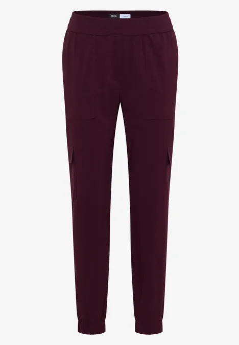 Mid Waist Slim Leg Hose im Cargo-Look grape red
