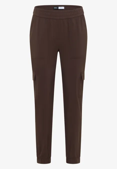 Pantalon Mid Waist Slim Leg au look cargo brown cacao