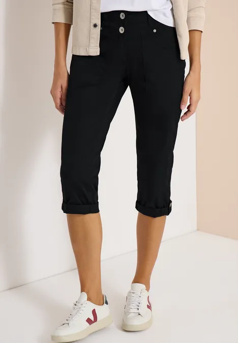 Mid Waist Slim Legs broek met omslag Black Mid Waist Slim Legs broek met omslag Black