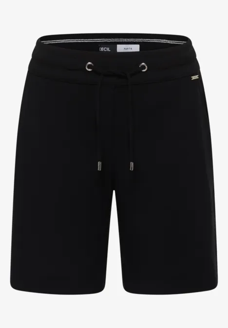 Schwarze, knielange Shorts mit Tunnelzug und seitlichen Taschen