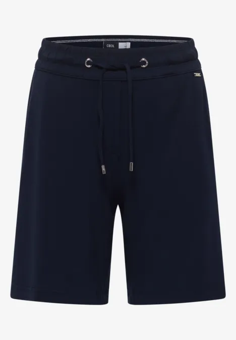 Dunkelblaue, knielange Sweatshorts mit elastischem Bund und Kordelzug.