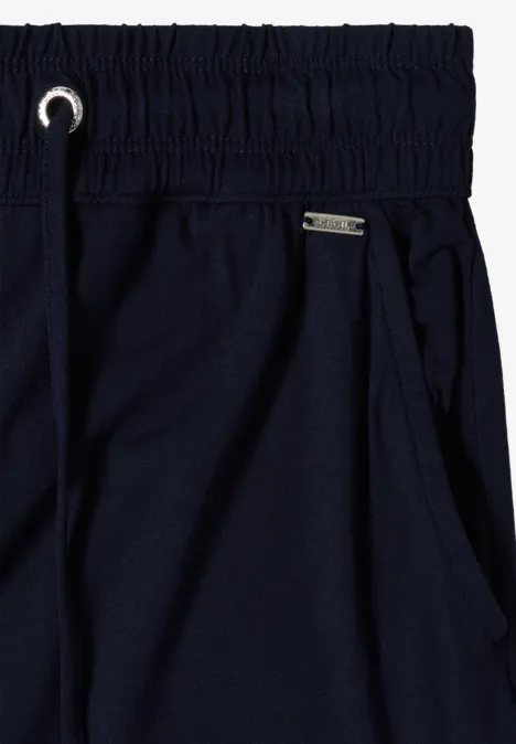 Dunkelblaue Jogginghose mit elastischem Bund, Tunnelzug und Seitentaschen.