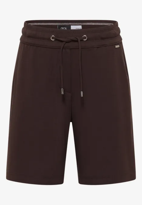 Wide Leg Shorts im Loose Fit brown cacao Dunkelbraune Sweat-Shorts mit Kordelzug, Seitentaschen und lässigem Schnitt, knielang.