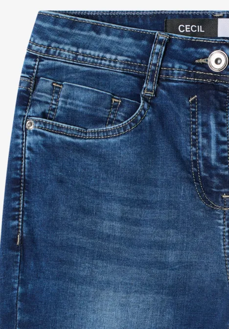 High Waist Slim Leg Jeans im Slim Fit mid blue used wash