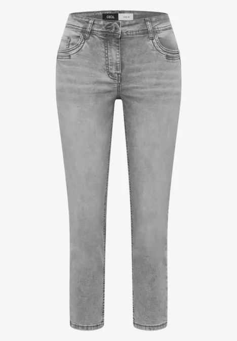 Mid Waist Slim Leg Jeans im Casual Fit mid grey used wash
