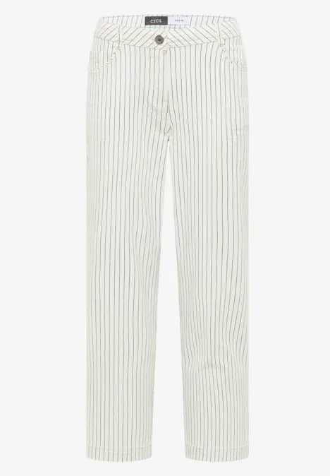 Gestreifte Wide Leg Jeans vanilla white