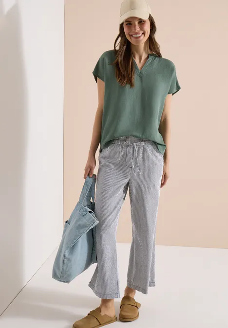 Wide Leg Hose in Seersuckerqualität universal blue