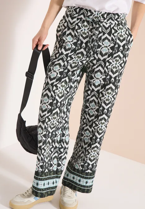 Broek met wijde pijpen in Loose Fit met print khaki