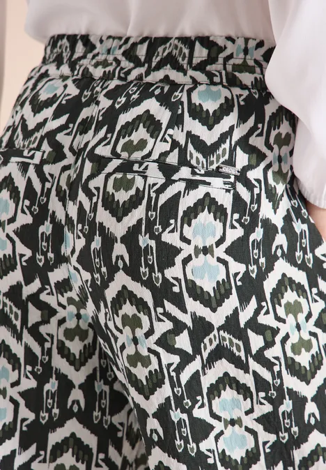 Broek met wijde pijpen in Loose Fit met print khaki