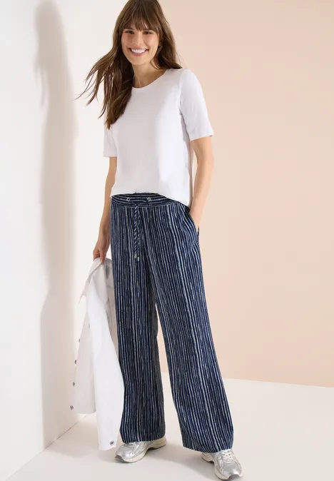 Wide Leg Hose im Loose Fit mit Streifen universal blue